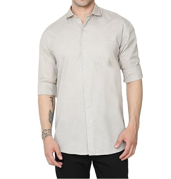 Men’s Light Beige Formal Cotton Regular Fit Full Sleeve Shirt