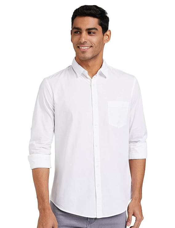Men’s White Regular Fit Cotton Full Sleeve Shirt