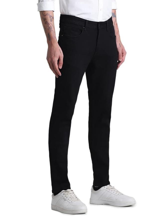 Men's Stylish Jet Black Stretchable Jeans-Tapered Fit