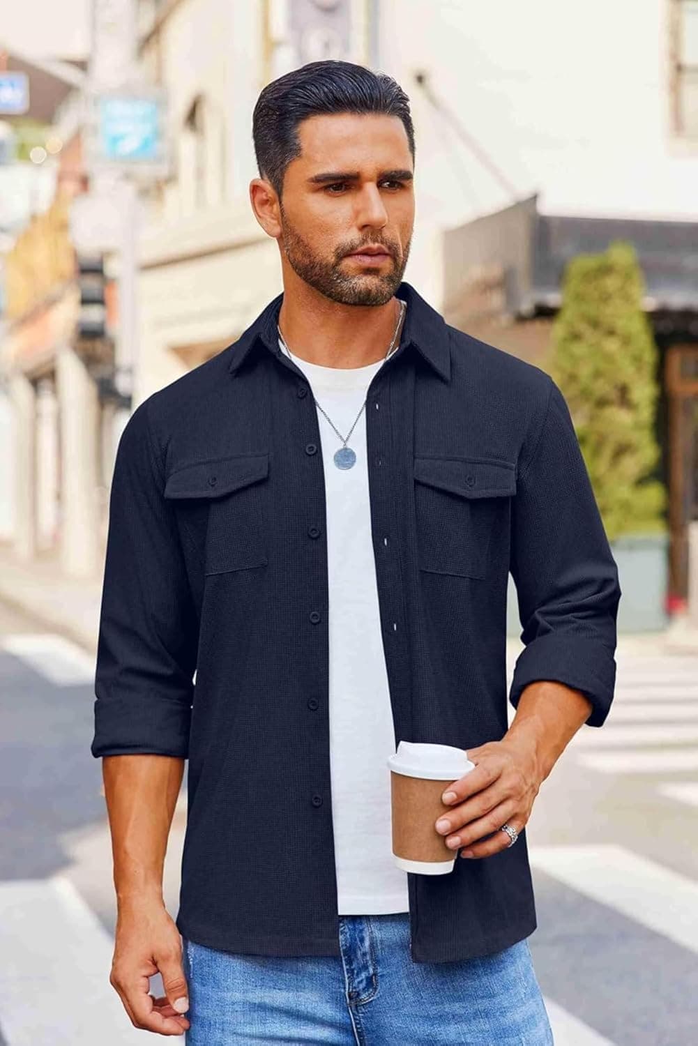Classic Men’s Midnight Blue Regular Fit Shirt with Pockets