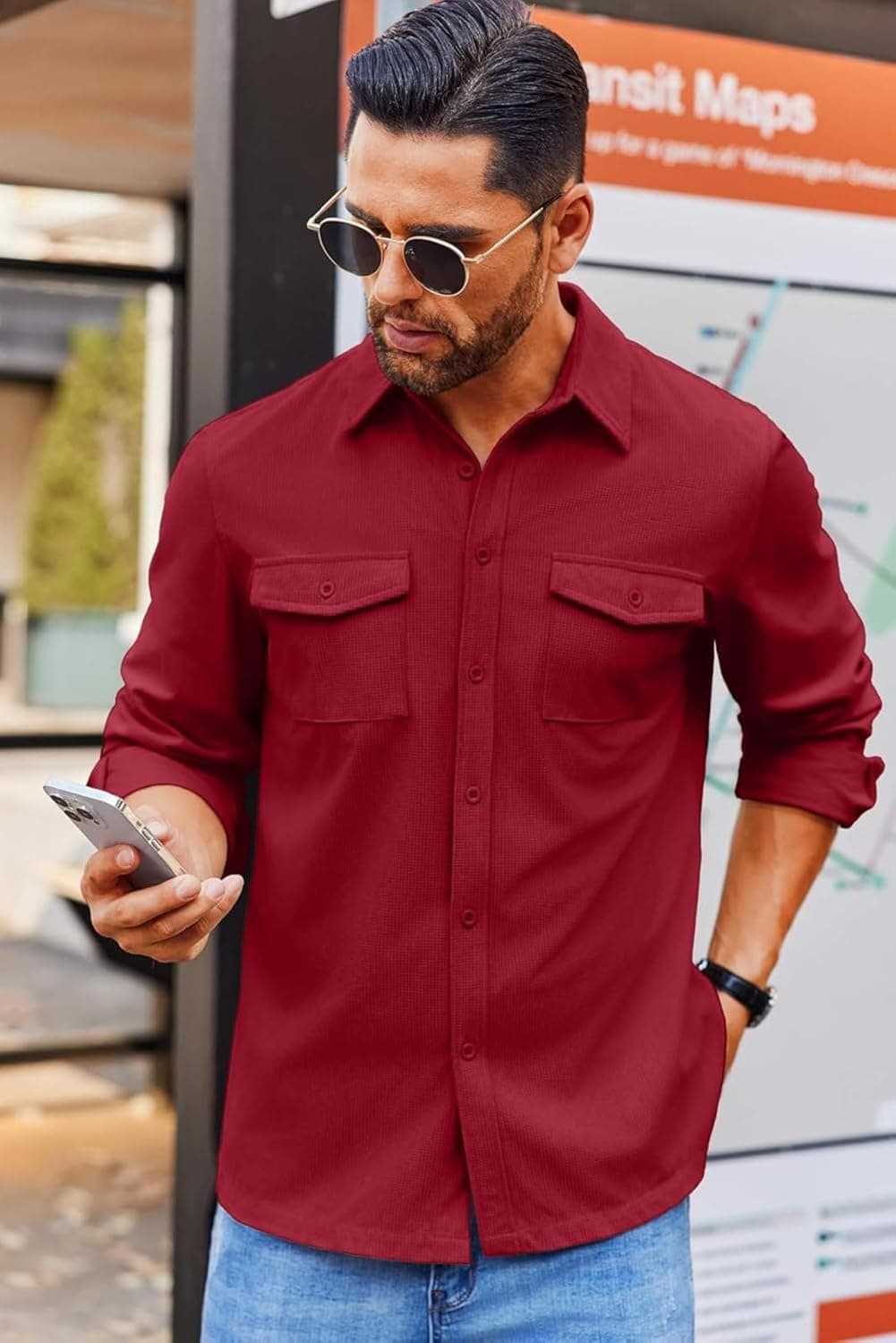 Men’s Maroon Utility Full Sleeve Shirt