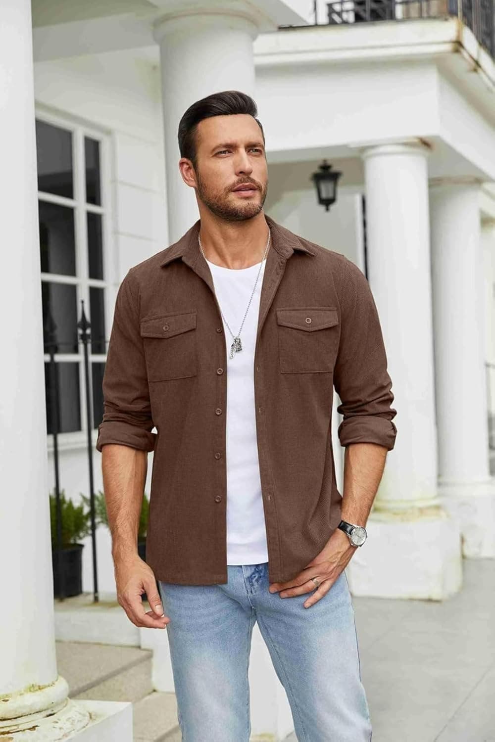 Classic Men’s Chocolate Brown Regular Fit Shirt with Pockets