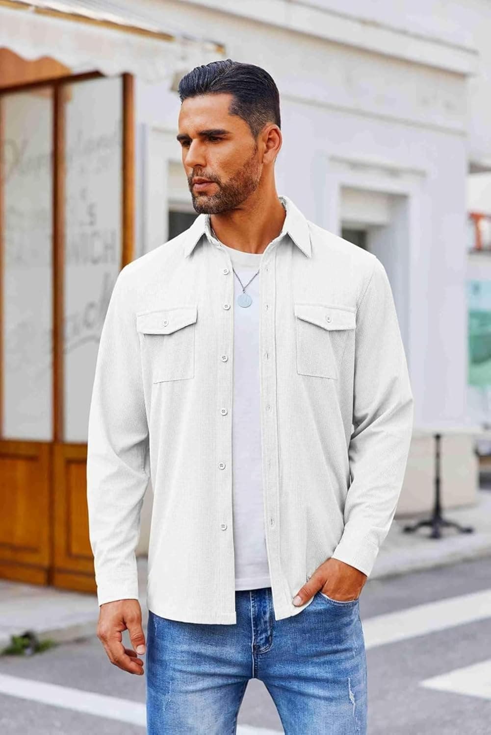 Classic Men’s White Regular Fit Shirt with Pockets