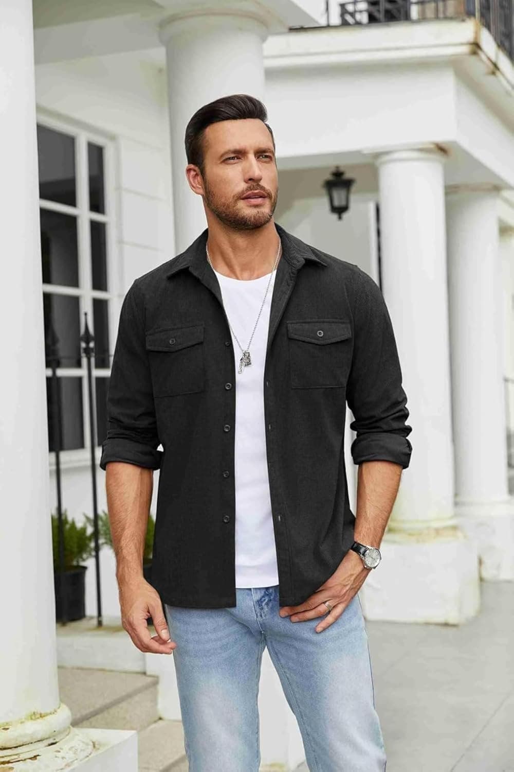 Men’s Black Utility Shirt with Two Pockets