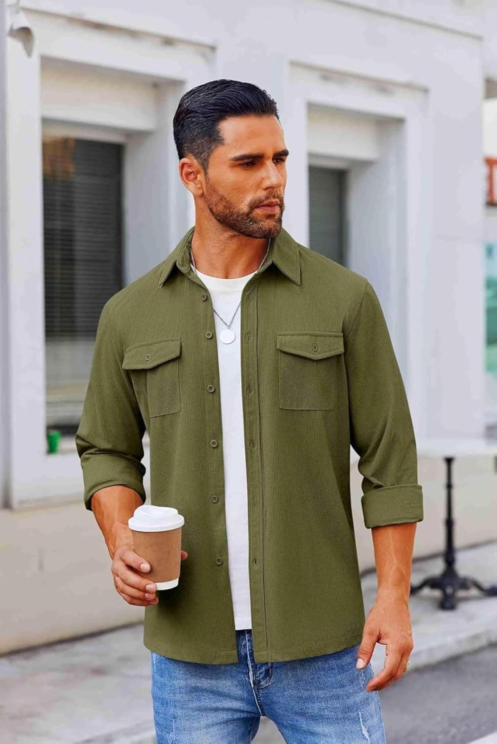 Men’s Olive Green Utility Shirt with Two Pockets