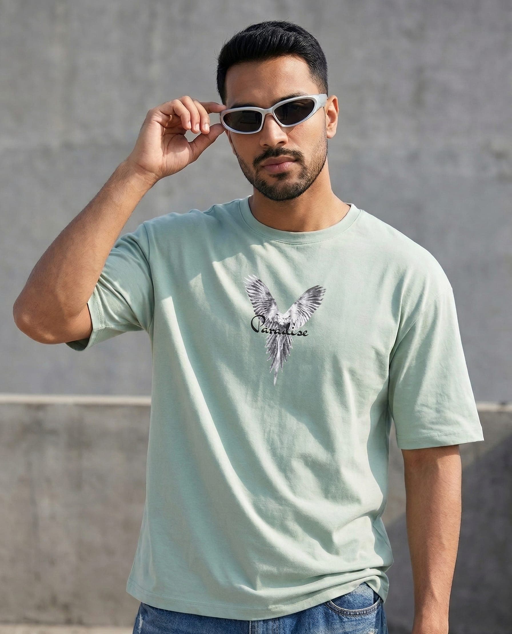 Men’s Pista Green Graphic Print T-Shirt – Regular Fit Round Neck Half Sleeve Casual Wear
