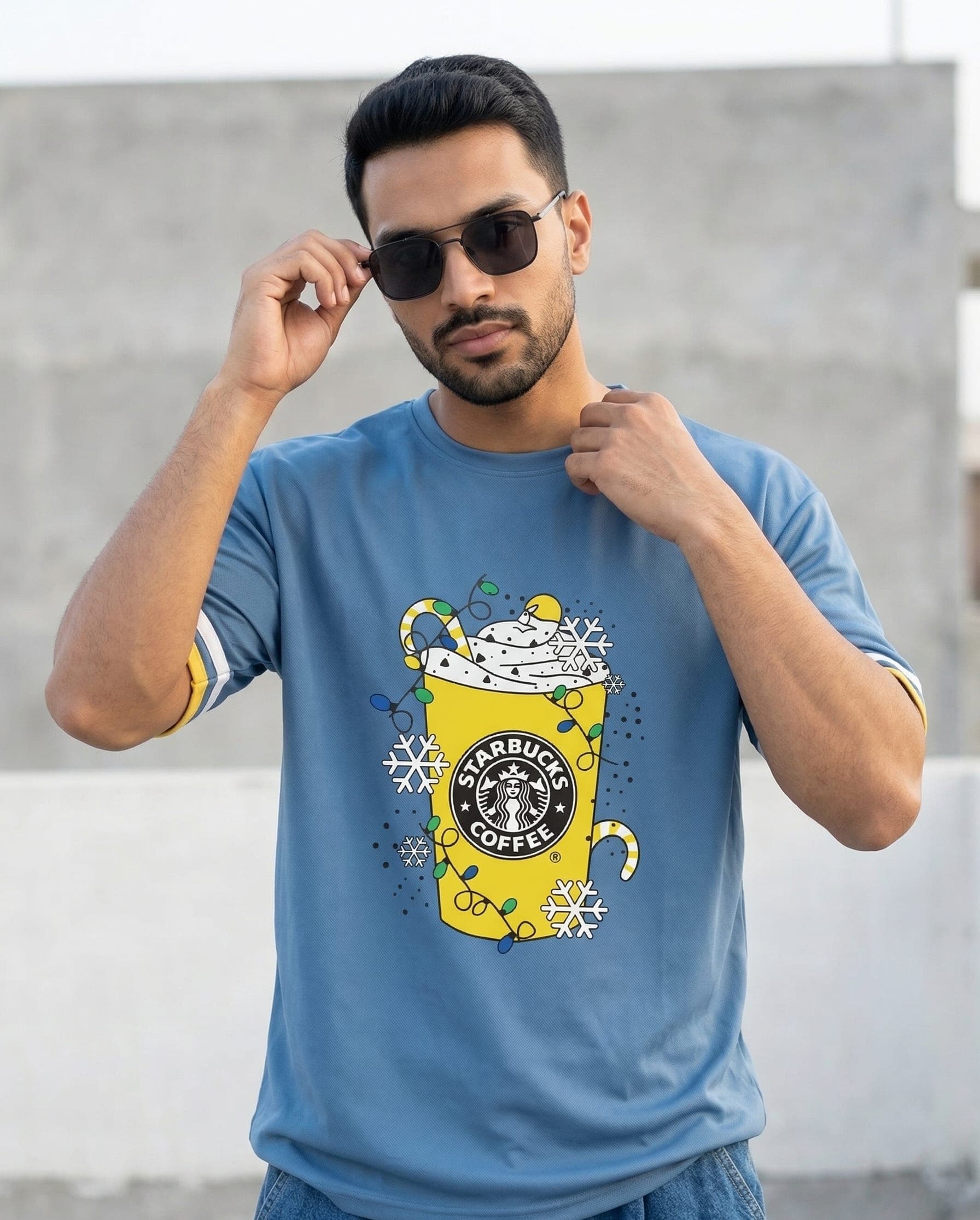 Sky Blue Oversized Graphic Print T-Shirt – Trendy Streetwear Tee for Men's
