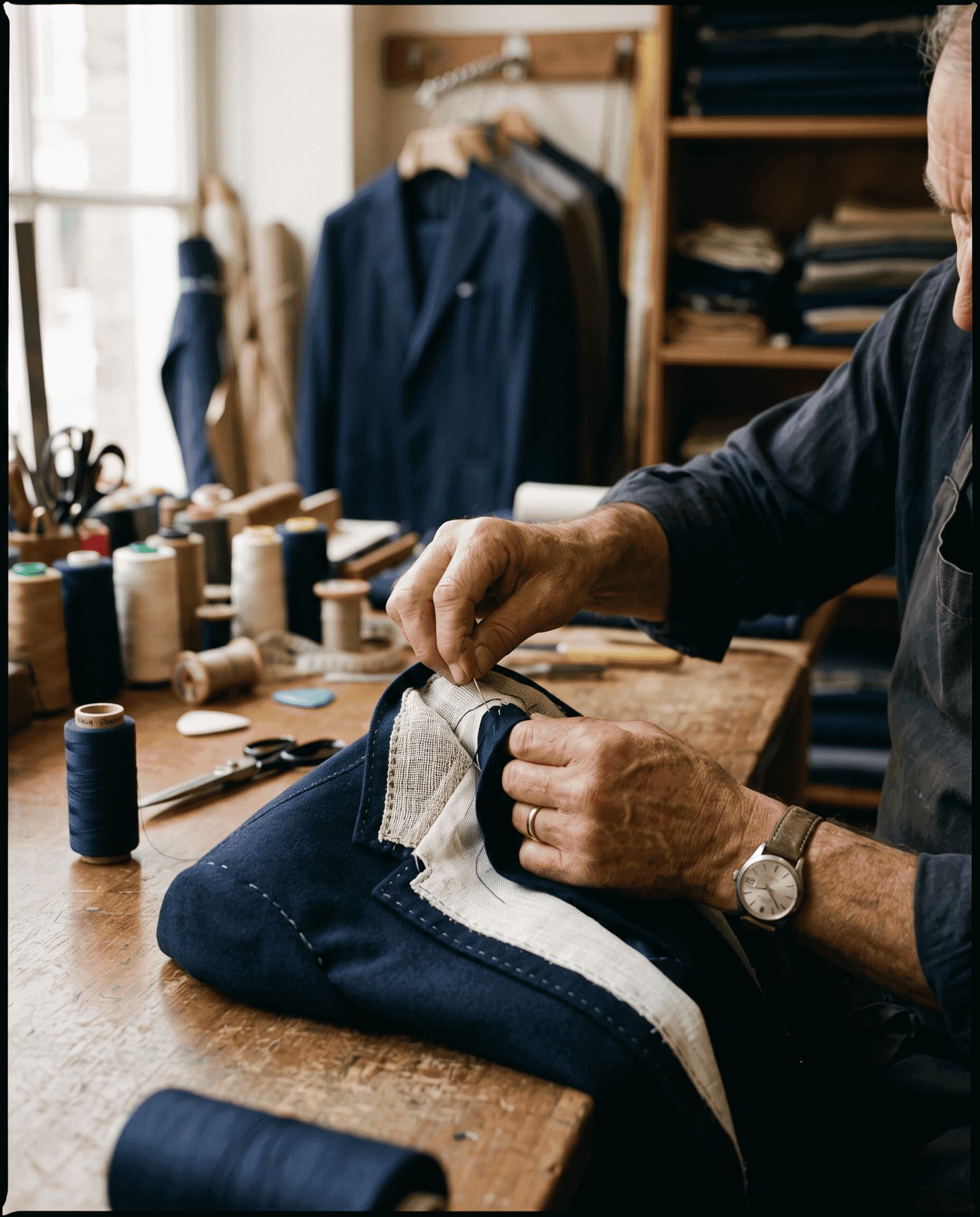 Hand-stitched tailoring detail