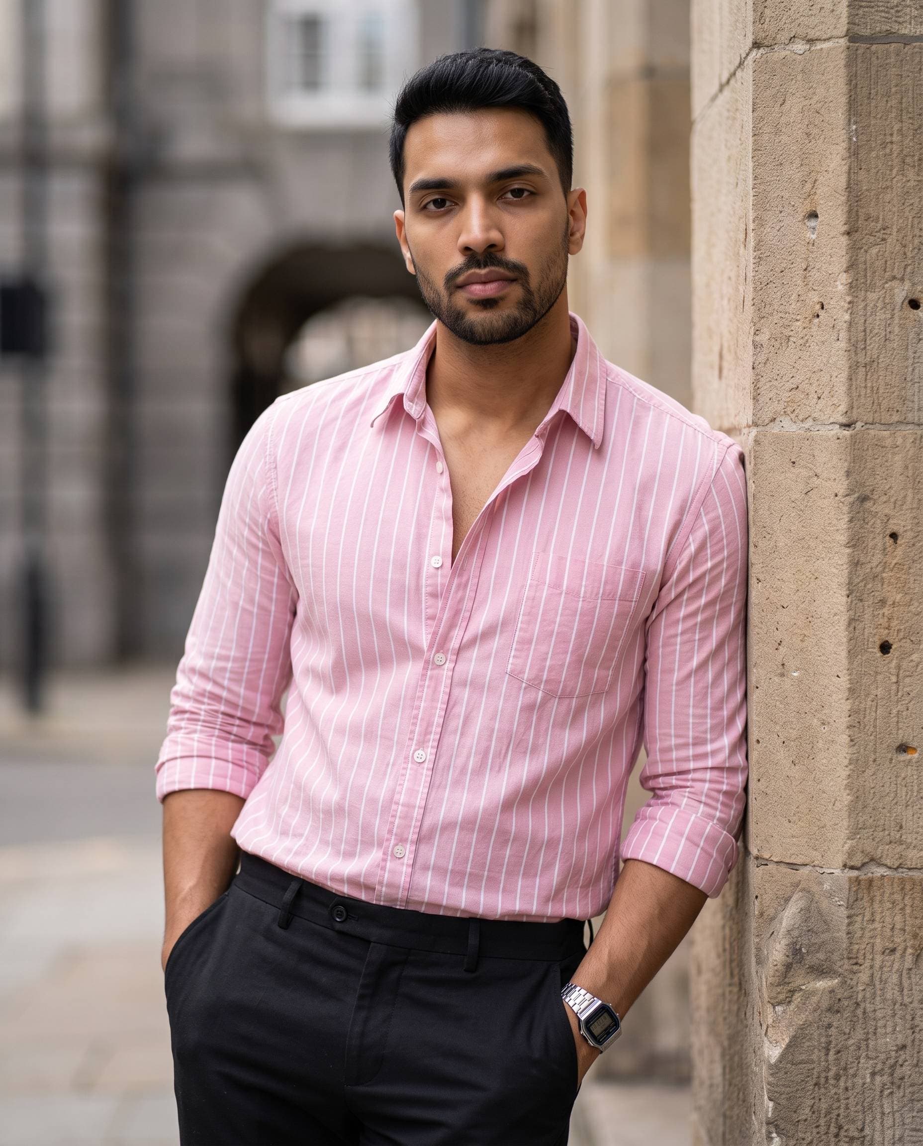 Men's Light Pink & White Pinstripe Cotton Shirt – Regular Fit Full Sleeve