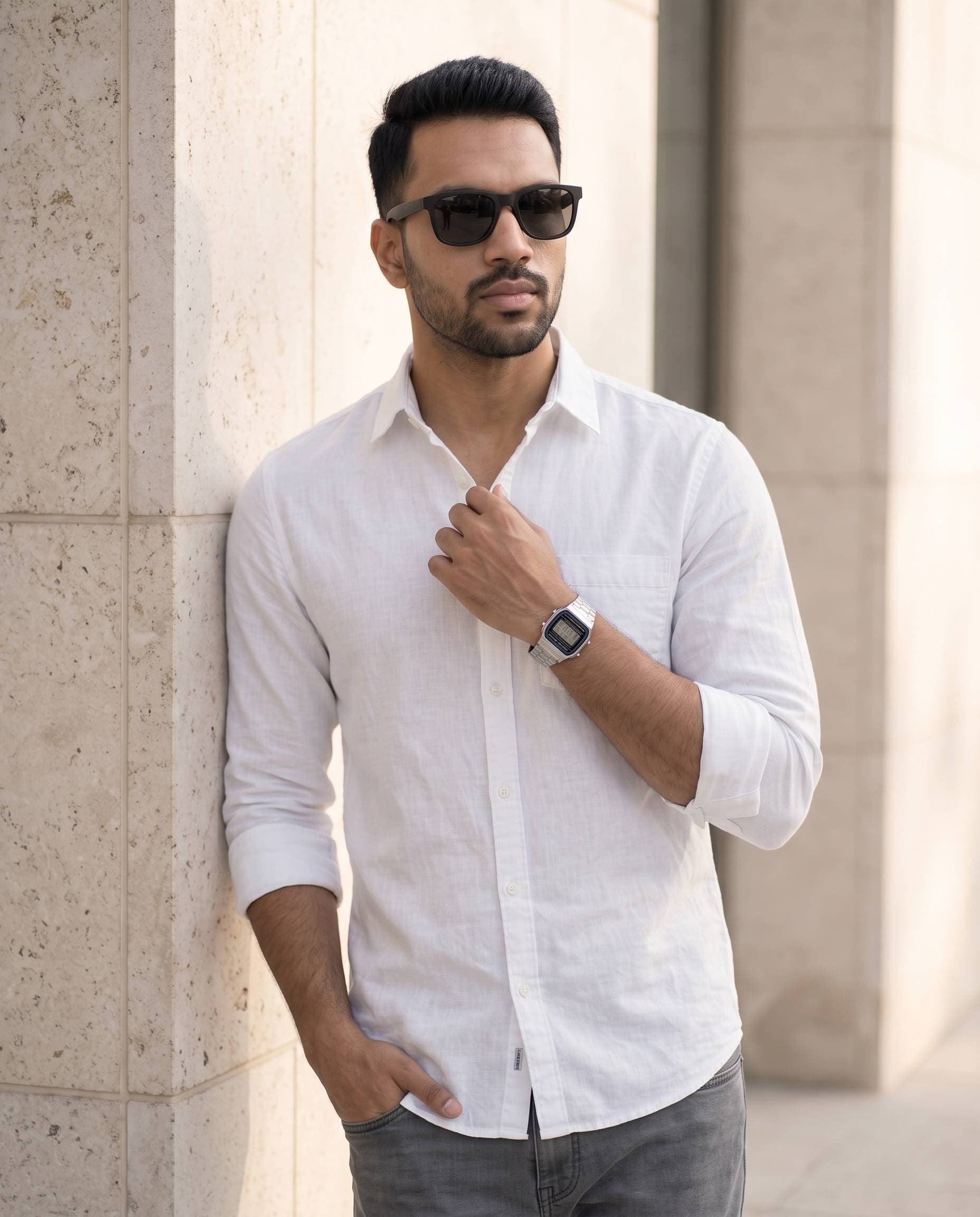 Men's White Formal Cotton Shirt – Slim Fit Full Sleeve Summer Office Wear